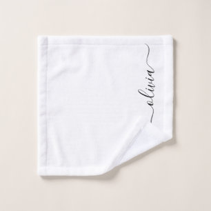 Black White Modern Script Girly Monogram Name Wash Cloth