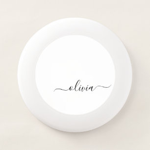 Black White Modern Script Girly Monogram Name Wham-O Frisbee