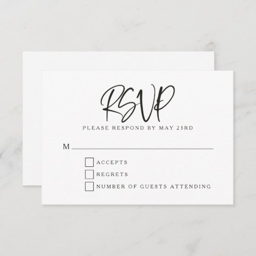 Black White Modern Script Lettering Wedding RSVP Card