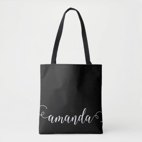 Black White Modern Script Name Bridal Party Gift Tote Bag