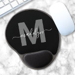 Black White Modern Script Name Monogram Gel Mouse Pad<br><div class="desc">Personalized Black and White Initial Monogram Mouse Pad. Add a clean and modern touch to your workspace with this custom mouse pad. Featuring a solid black background, a gray initial, and a white script name, this design gives off a sleek black and white look that’s both minimal and stylish. Great...</div>