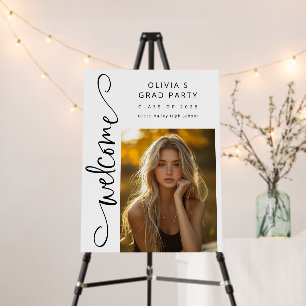 Black White Modern Script Photo Grad Party Welcome Foam Board