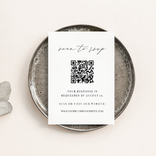 Black & White Modern Script QR Code Wedding RSVP Enclosure Card