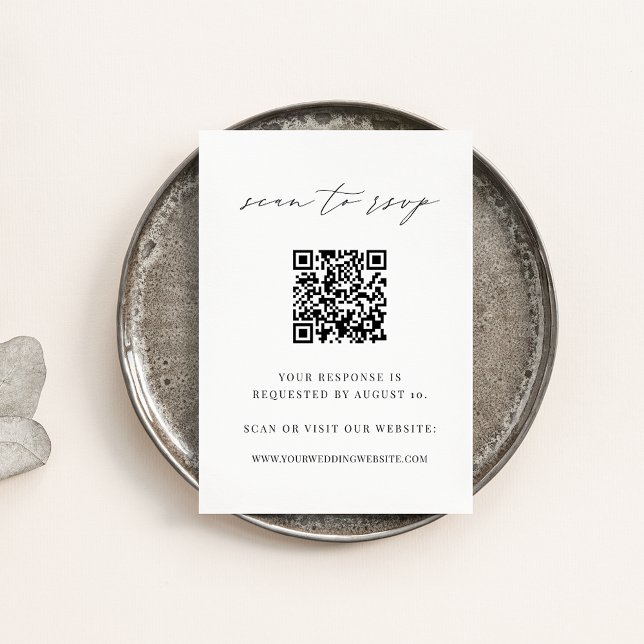 Black & White Modern Script QR Code Wedding RSVP Enclosure Card (Creator Uploaded)