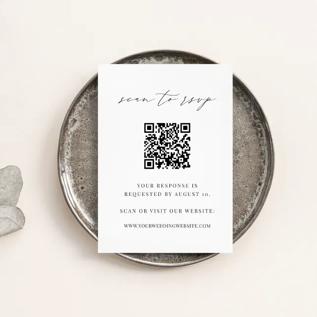 Black & White Modern Script QR Code Wedding RSVP Enclosure Card | Zazzle