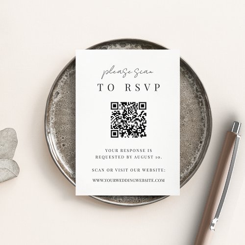 Black  White Modern Script QR Code Wedding RSVP Enclosure Card