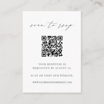 Black & White Modern Script QR Code Wedding RSVP Enclosure Card | Zazzle