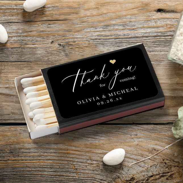 Black white modern script simple thank you wedding matchboxes (Black white modern script simple thank you wedding matchboxes)