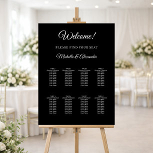 Black white modern script wedding seating chart foam board