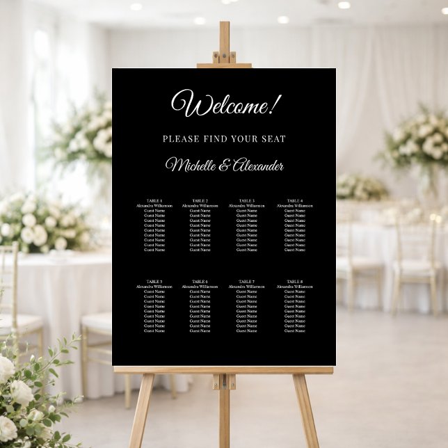 Black white modern script wedding seating chart foam board (Creator Uploaded)