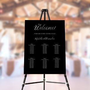 Black white modern script wedding seating chart foam board