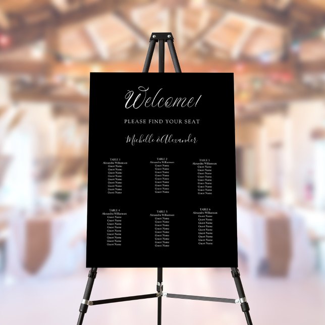 Black white modern script wedding seating chart foam board (Creator Uploaded)