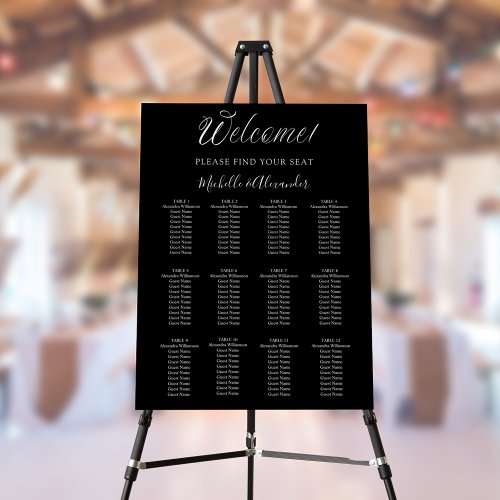 Black white modern script wedding seating chart foam board