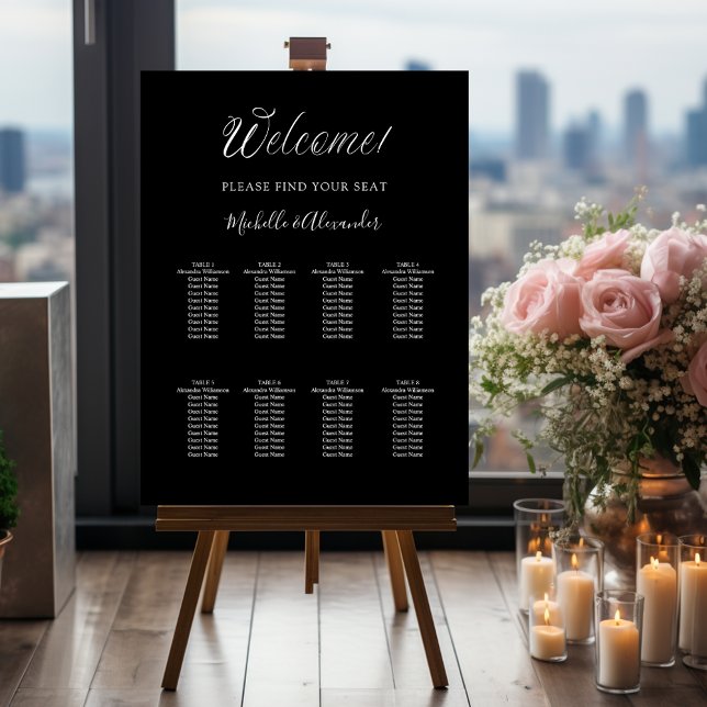 Black white modern script wedding seating chart foam board (Creator Uploaded)