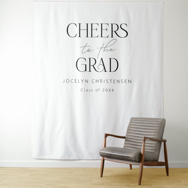 Black White Modern Simple Grad Photo Backdrop (In Situ)