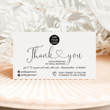Black White Modern Simple Logo Order Thank You Business Card by girly_trend at Zazzle