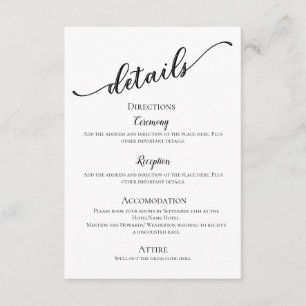 Black white modern simple minimal details wedding enclosure card
