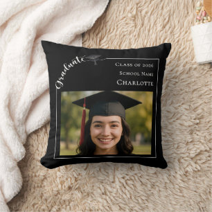 Black white modern simple photo Graduate Throw Pillow