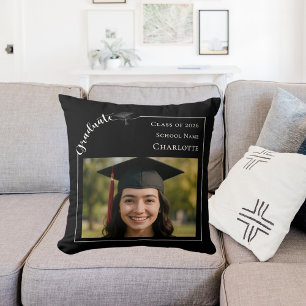 Black white modern simple photo Graduate Throw Pillow