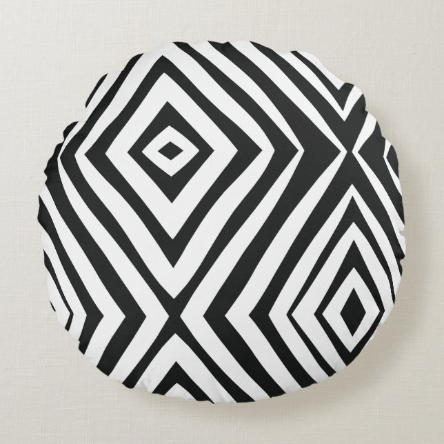 Black White Modern Simple Round Pillow (Front)