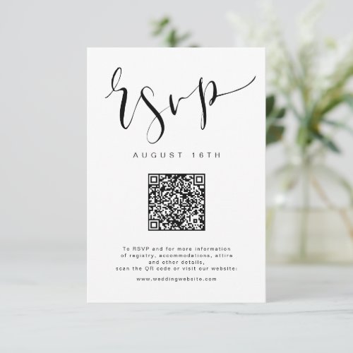 Black White Modern Simple Script wedding QR code RSVP Card