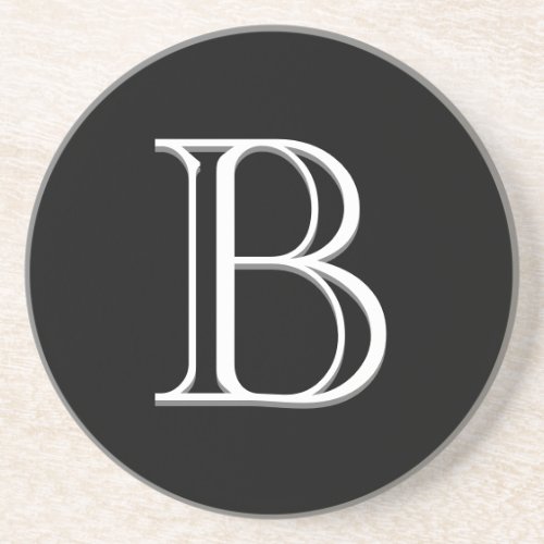 Black White Modern Simple Stylish Letter Initial Coaster