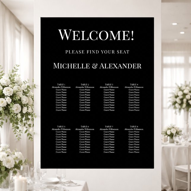 Black white modern simple wedding seating chart (Creator Uploaded)