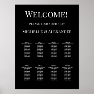 Black white modern simple wedding seating chart