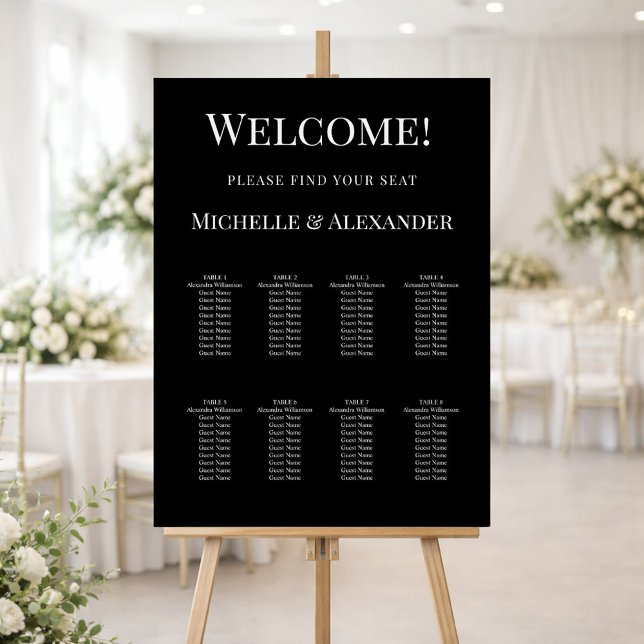 Black white modern simple wedding seating chart foam board (Creator Uploaded)