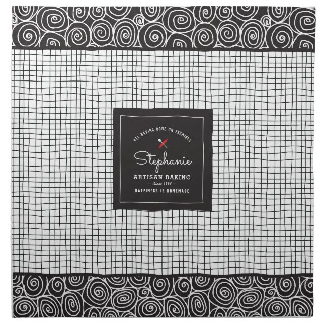 Black & White Modern Sketch Artisan Rising Dough  Cloth Napkin (Front)