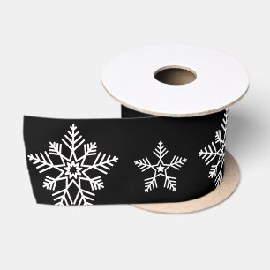 Black White Modern Snowflake Christmas Pattern Satin Ribbon