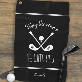 Black & White Modern Sports Monogrammed Golfer Golf Towel