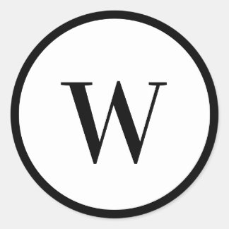 Black & White Modern Stylish Monogram Initial Classic Round Sticker