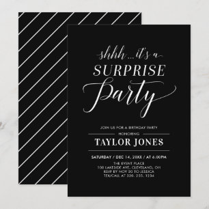 Black & White   Modern Surprise Birthday Party Inv Invitation