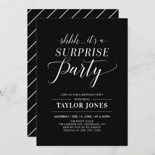 Black & White Modern Surprise Birthday Party Inv Invitation