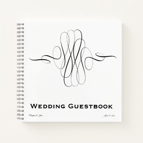 Black White Modern Swirl Classy Wedding Guest Book