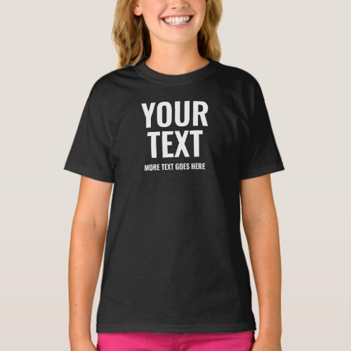 Black White Modern Template Kids Girls Large Font T_Shirt