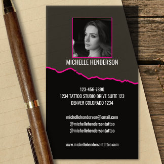 Black & White Modern Text 1 Photo Tattoo Artist Clear Business Cards