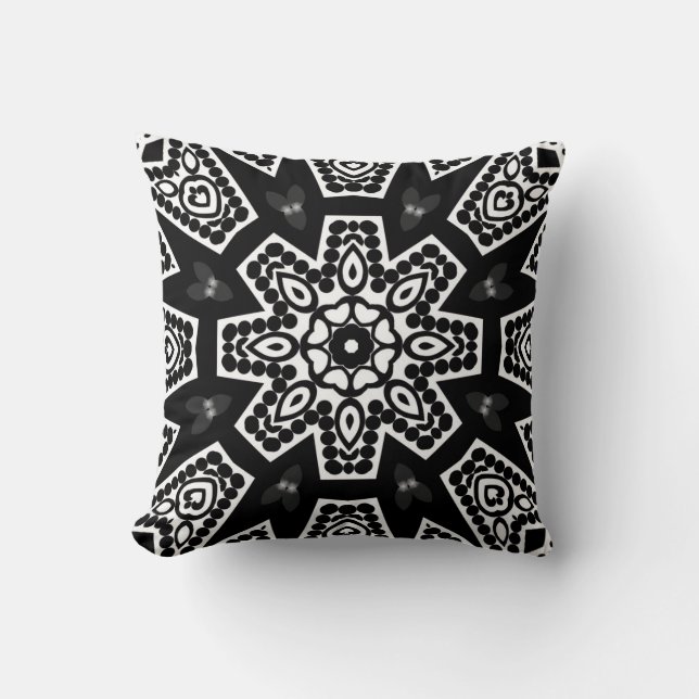 Black & White Modern Tribal Geometry Cushion (Front)