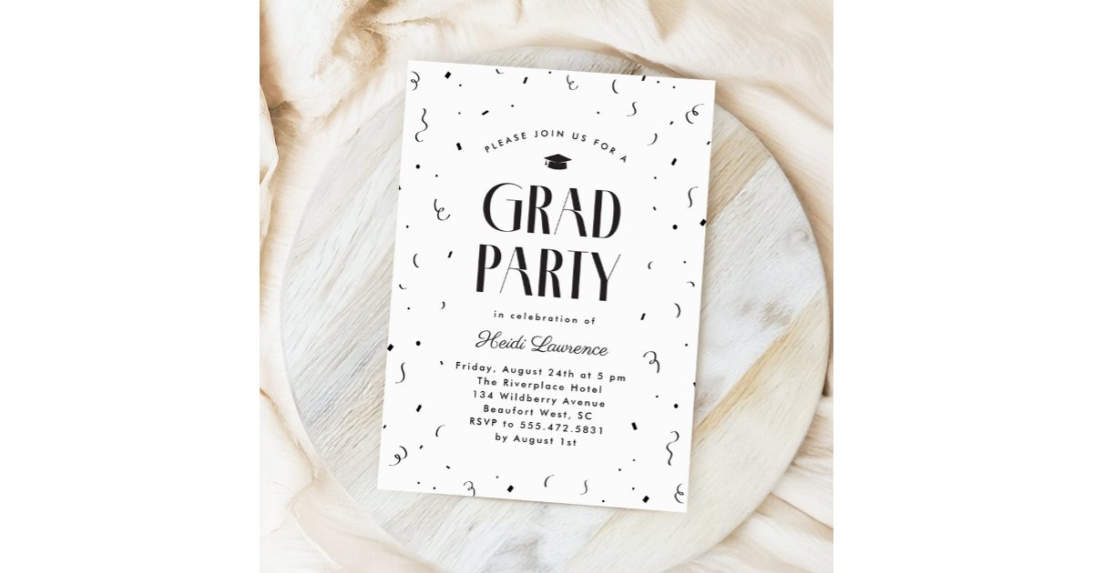 Black + White Modern Typography Graduation Party Invitation | Zazzle