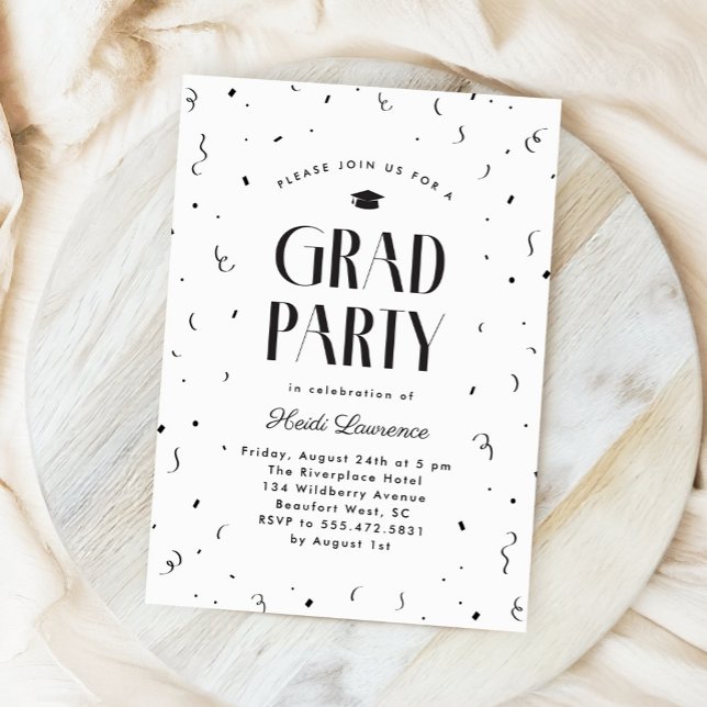 Black + White Modern Typography Graduation Party Invitation (classic black and white modern typography graduation party invite)