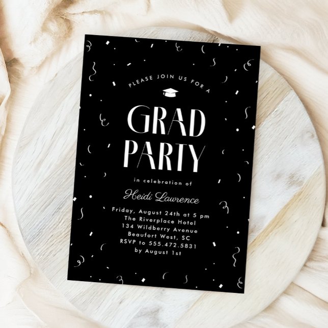 Black + White Modern Typography Graduation Party Invitation (classic black and white modern typography graduation party invite)