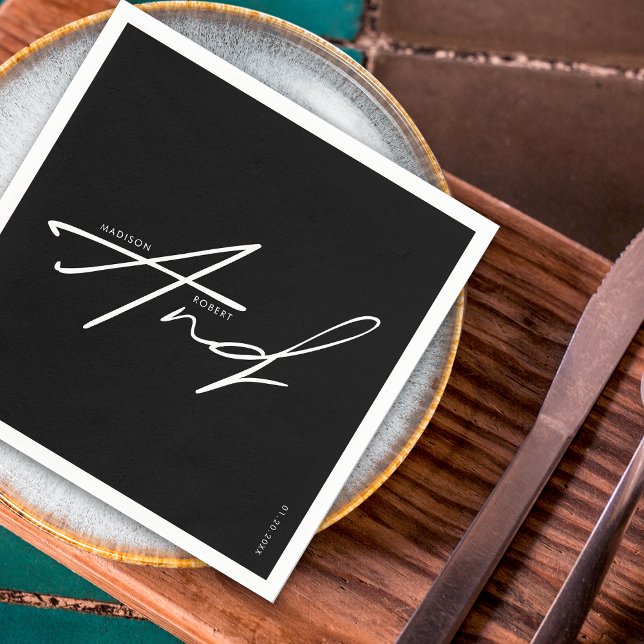 Black White Modern Typography Minimalist Wedding Napkins (Creator Uploaded)