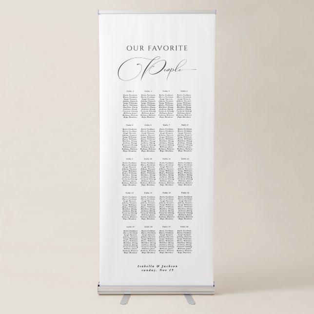 Black & White Modern Typography Wedding Seating Retractable Banner (Front)