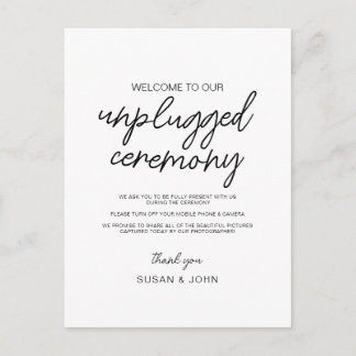 Black & White Modern Unplugged Wedding Sign Postcard