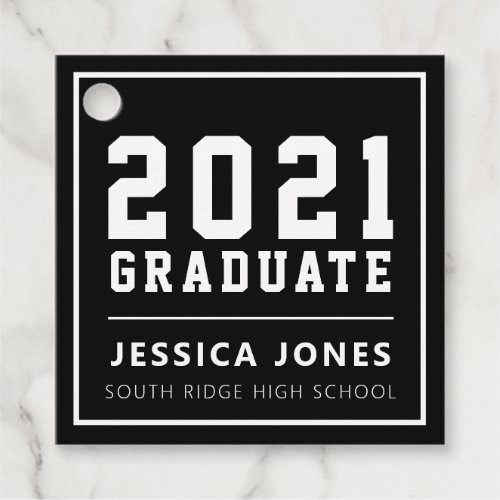 Black  White Modern Varsity  Class of 2021 Favor Favor Tags