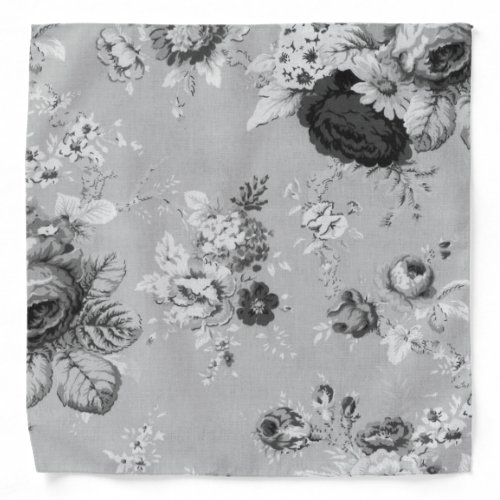 Black  White Modern Vintage Floral Toile Hanky Bandana