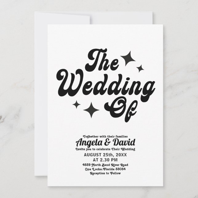 black & white Modern Vintage retro script Wedding Invitation (Front)