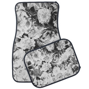 Black white modern watercolor country floral car floor mat