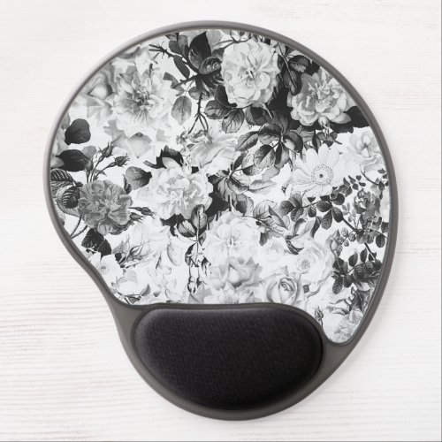 Black white modern watercolor country floral gel mouse pad